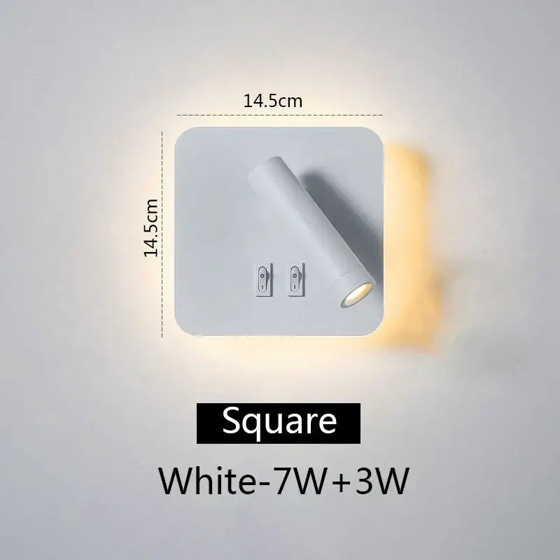Modern black square led wall lamp bedroom reading light
