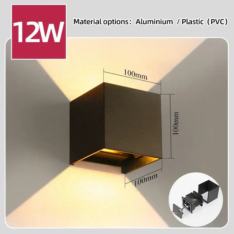 Modern black square led wall light bedroom waterproof decor
