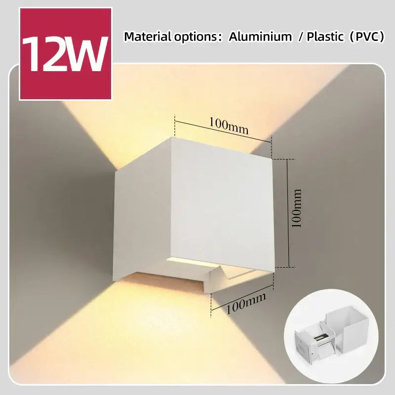 Modern black square led wall light bedroom waterproof decor