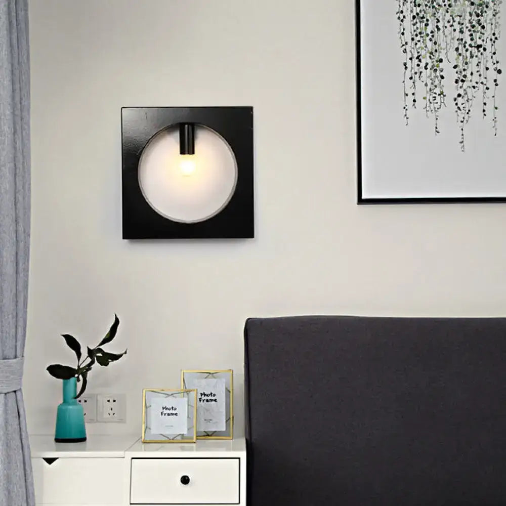 Modern black square wall sconce lamp bathroom frosted glass light