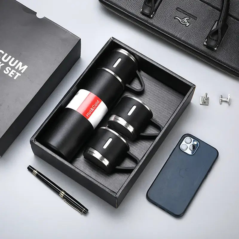 Modern black stainless steel insulated water bottle gift set kitchen
