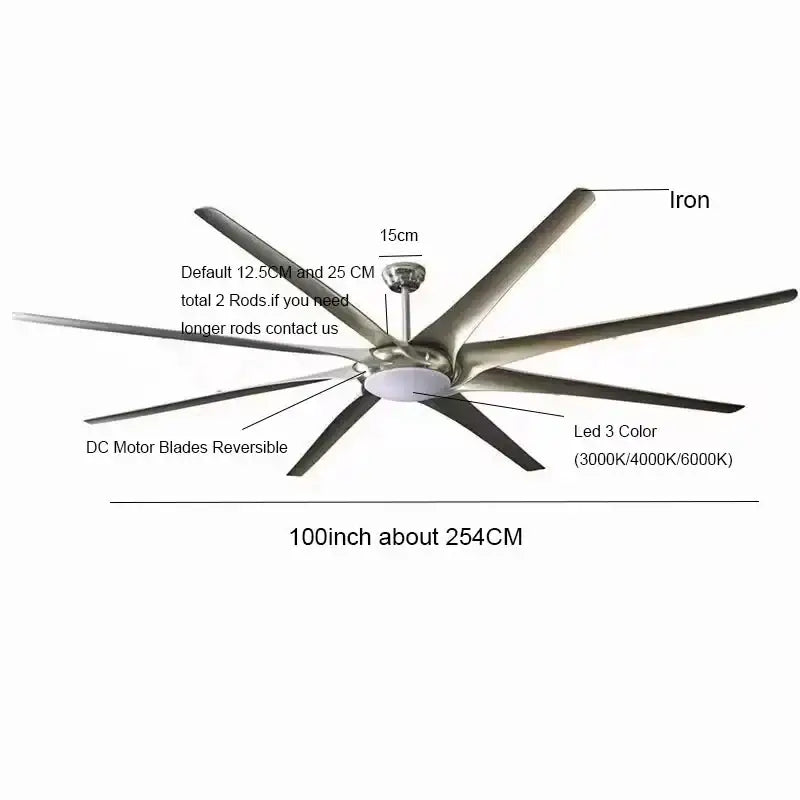 Modern black stainless steel large ceiling fan living room light