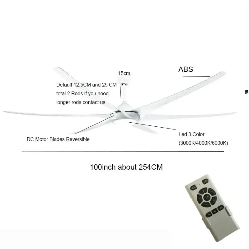Modern black stainless steel large ceiling fan living room light