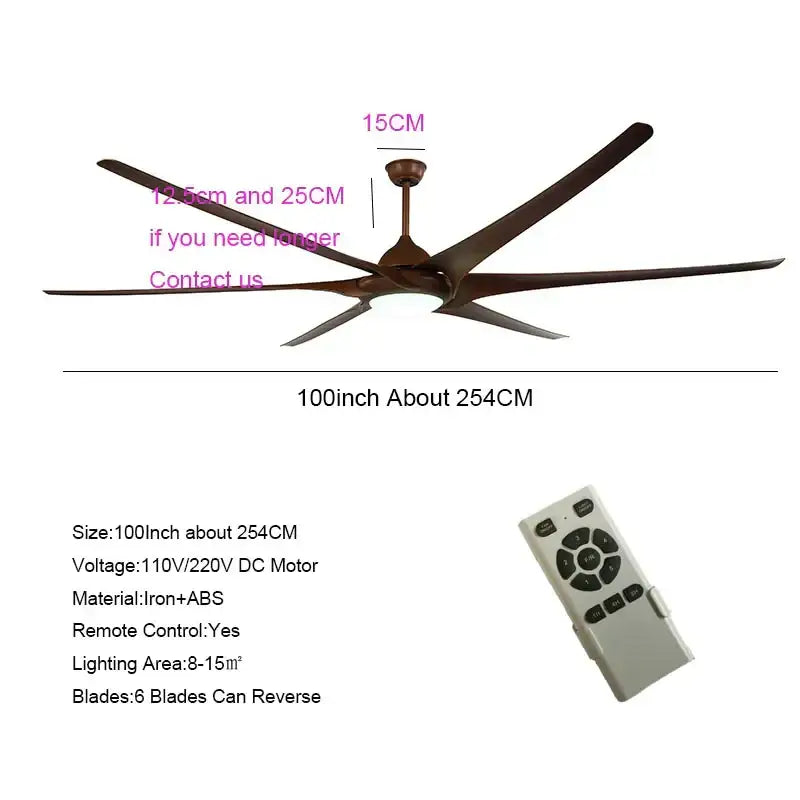 Modern black stainless steel large ceiling fan living room light