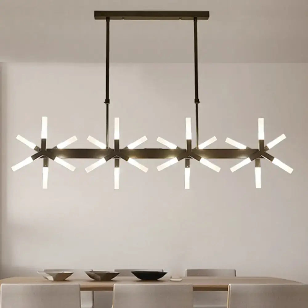 Modern black starburst linear acrylic shade chandelier dining room