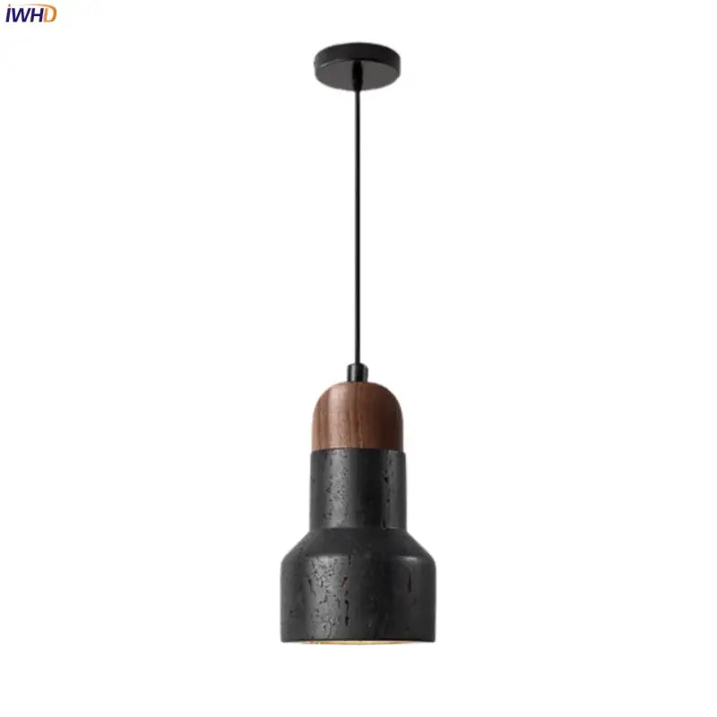 Modern black stone led pendant light kitchen wood top decor