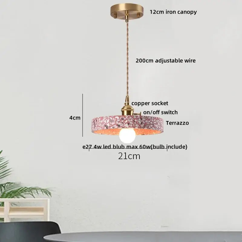 Modern black terrazzo led pendant lamp for dining room