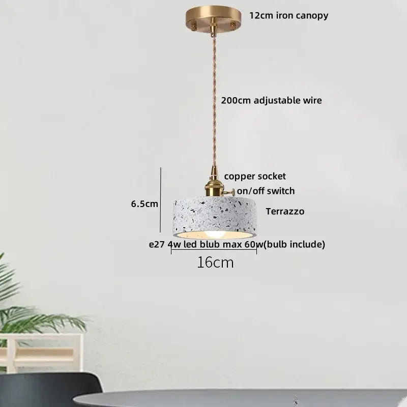 Modern black terrazzo led pendant lamp for dining room