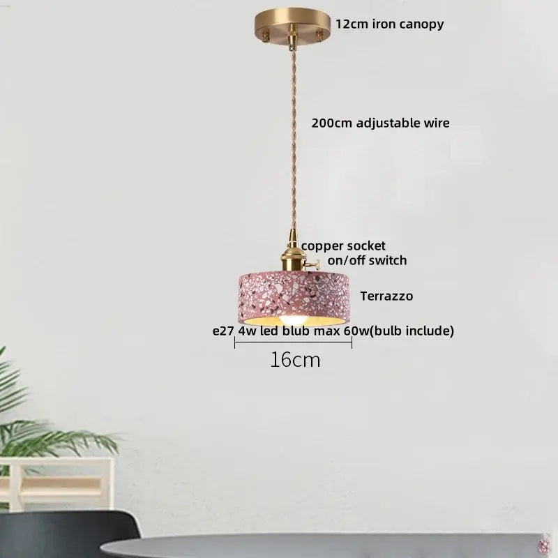 Modern black terrazzo led pendant lamp for dining room