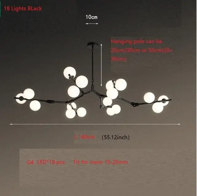 Modern black tree branch led ceiling light dining room glass globes