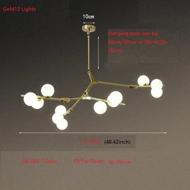 Modern black tree branch led ceiling light dining room glass globes