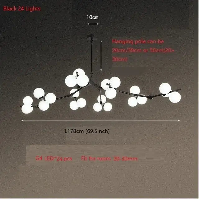 Modern black tree branch led ceiling light dining room glass globes