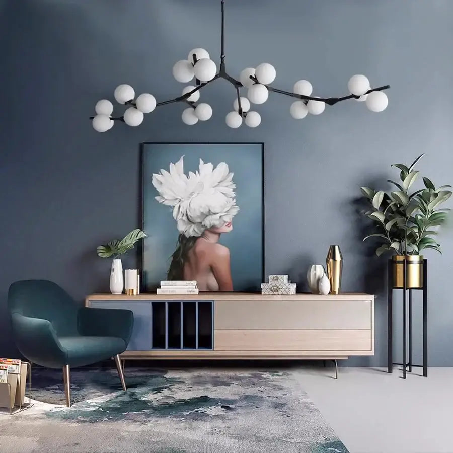 Modern black tree branch led ceiling light dining room glass globes