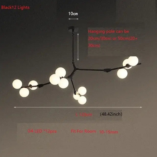 Modern black tree branch led ceiling light dining room glass globes