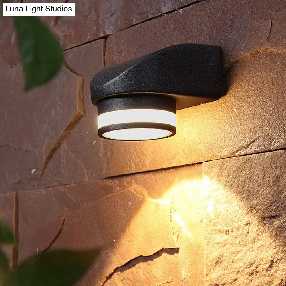 Modern black tubular metal wall washer sconce backyard light