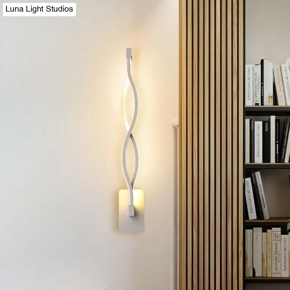 Modern black twisted led stairway sconce warm white light bedroom