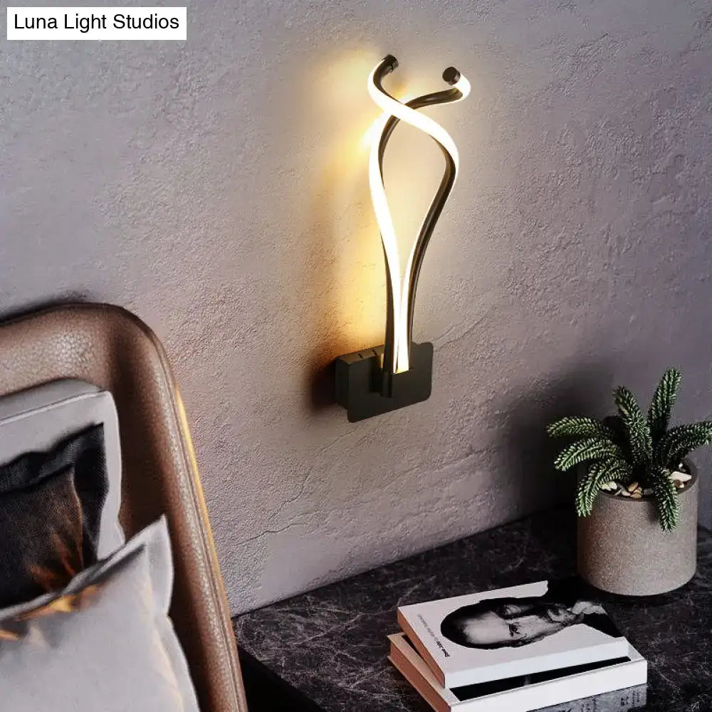 Modern black twisted spiral led wall sconce bedroom light