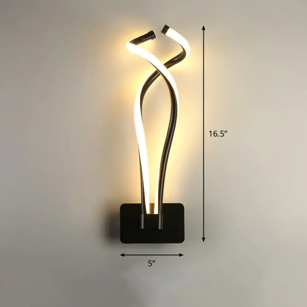 Modern black twisted spiral led wall sconce bedroom light