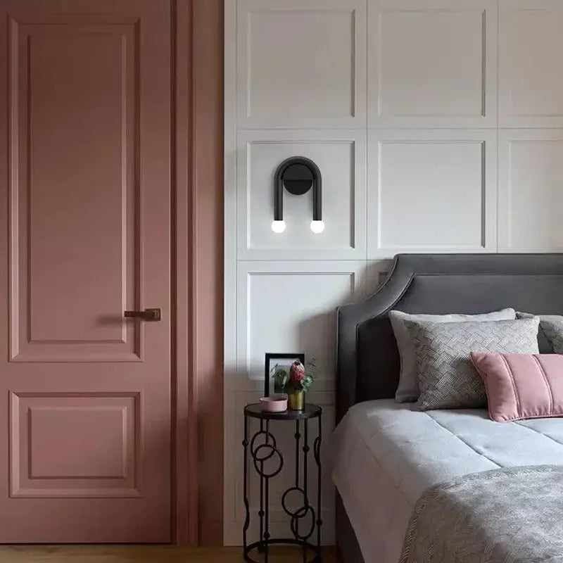 Modern black u-shape led wall lamp bedroom sconce with spherical bulbs