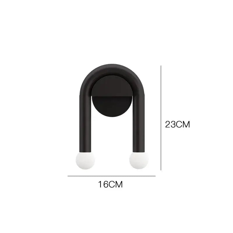 Modern black u-shape led wall lamp bedroom sconce with spherical bulbs