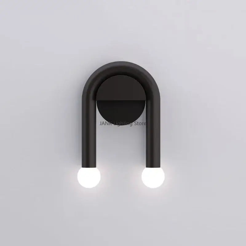 Modern black u-shape led wall lamp bedroom sconce with spherical bulbs