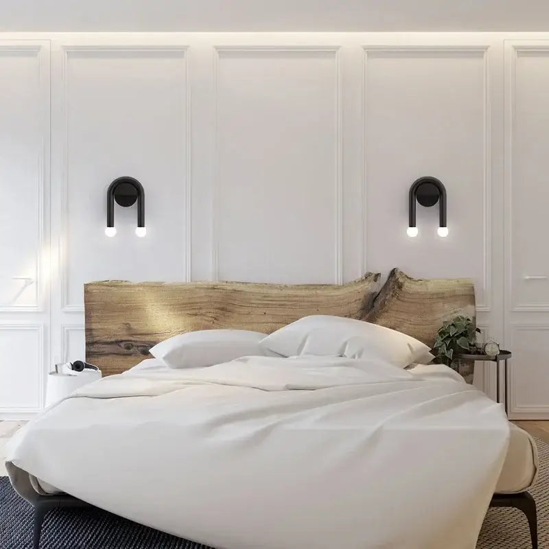 Modern black u-shape led wall lamp bedroom sconce with spherical bulbs
