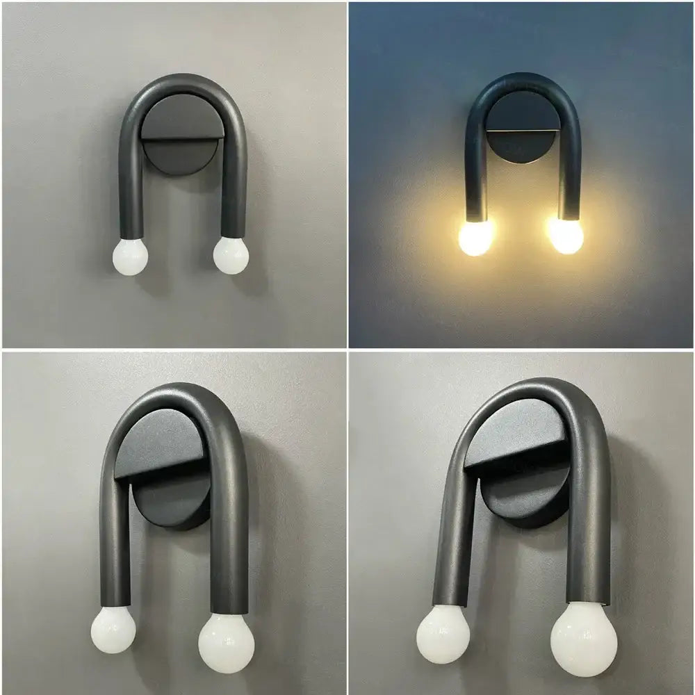 Modern black u-shaped led wall lamp for bedroom with spherical bulbs