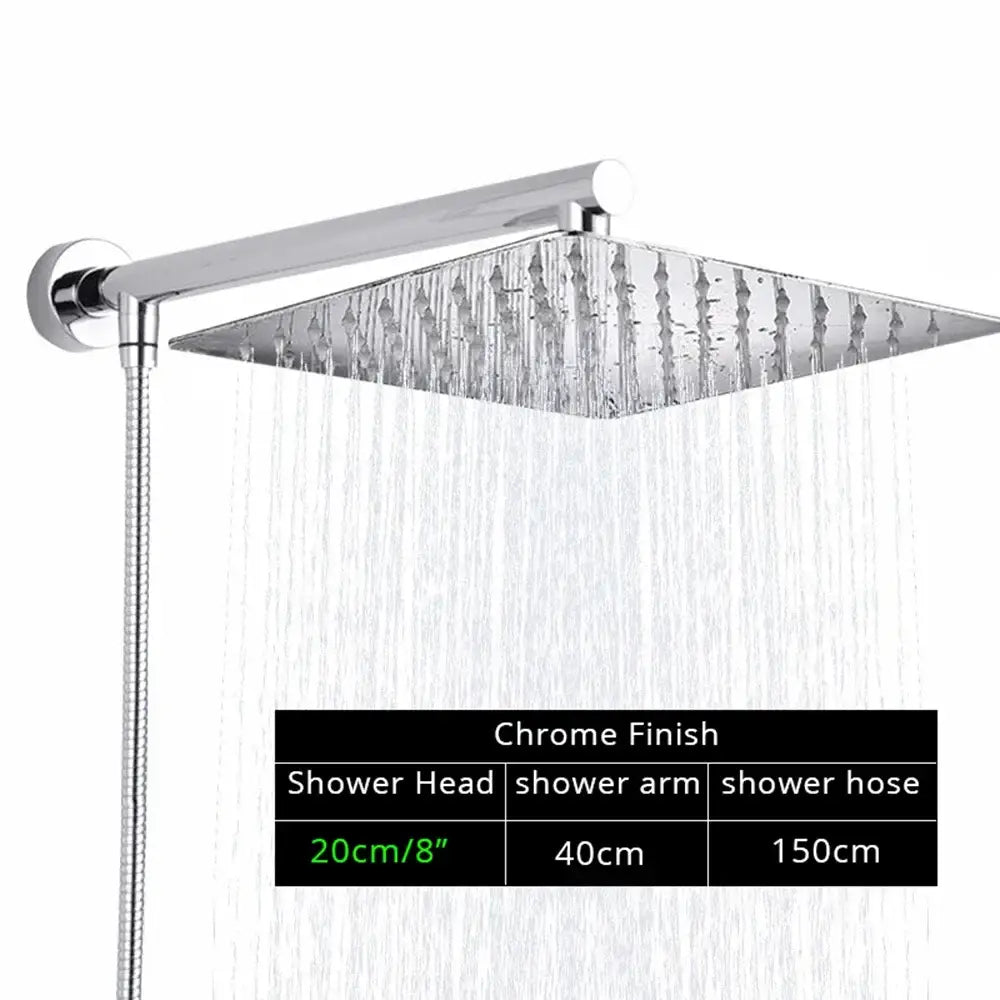 Modern black ultrathin rainfall shower head set with hose for bathroom