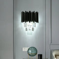 Modern black wall sconce with clear crystal prisms bedroom light