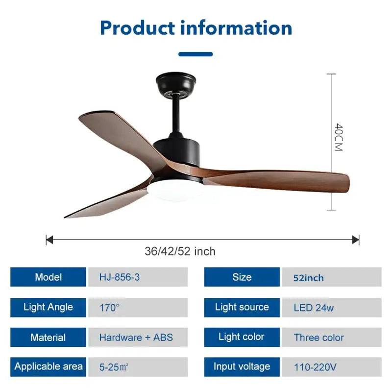 Modern black walnut grain ceiling fan with led light bedroom fan