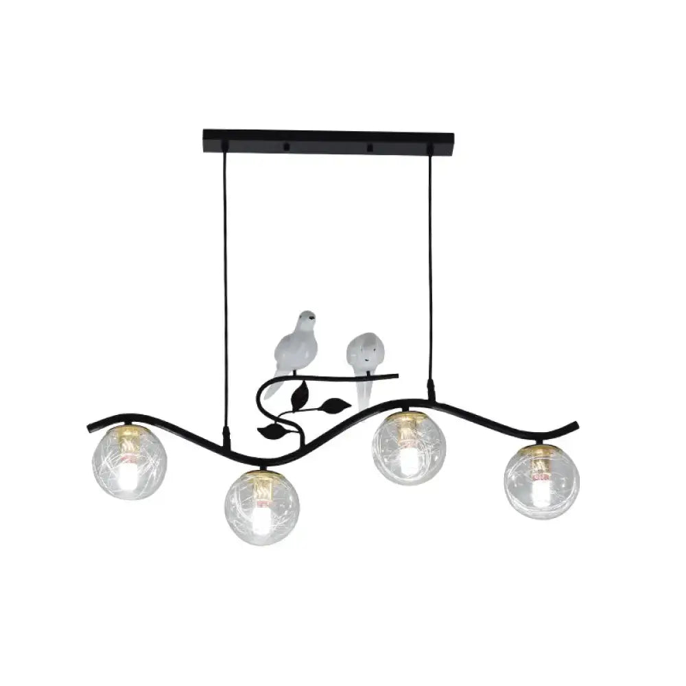 Modern black wavy branch 4-light dining room hanging lamp bird deco