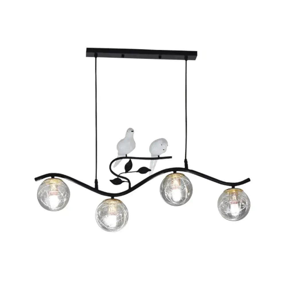 Modern black wavy branch 4-light dining room hanging lamp bird deco
