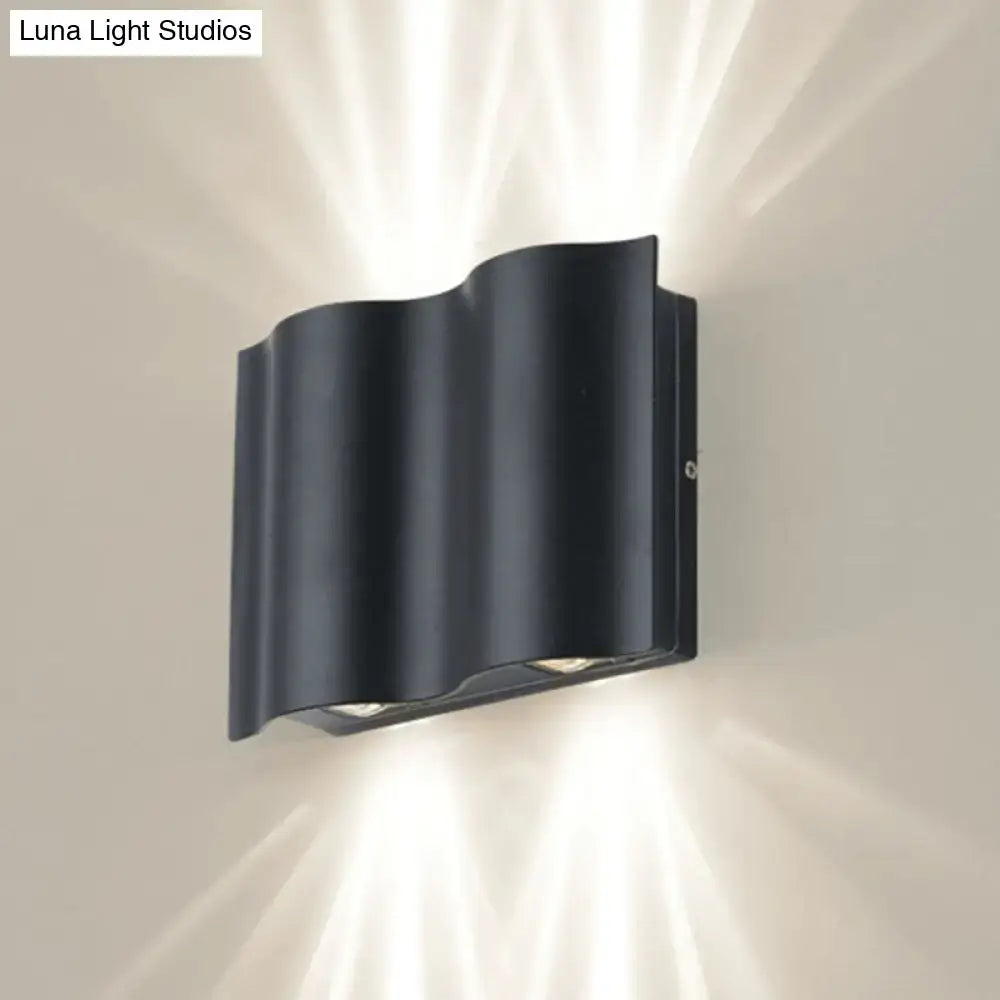 Modern black wavy metal shade wall light – patio warm white light