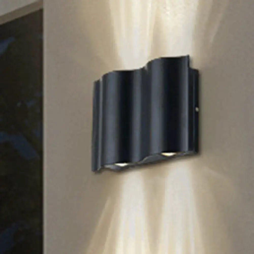 Modern black wavy metal shade wall light – patio warm white light