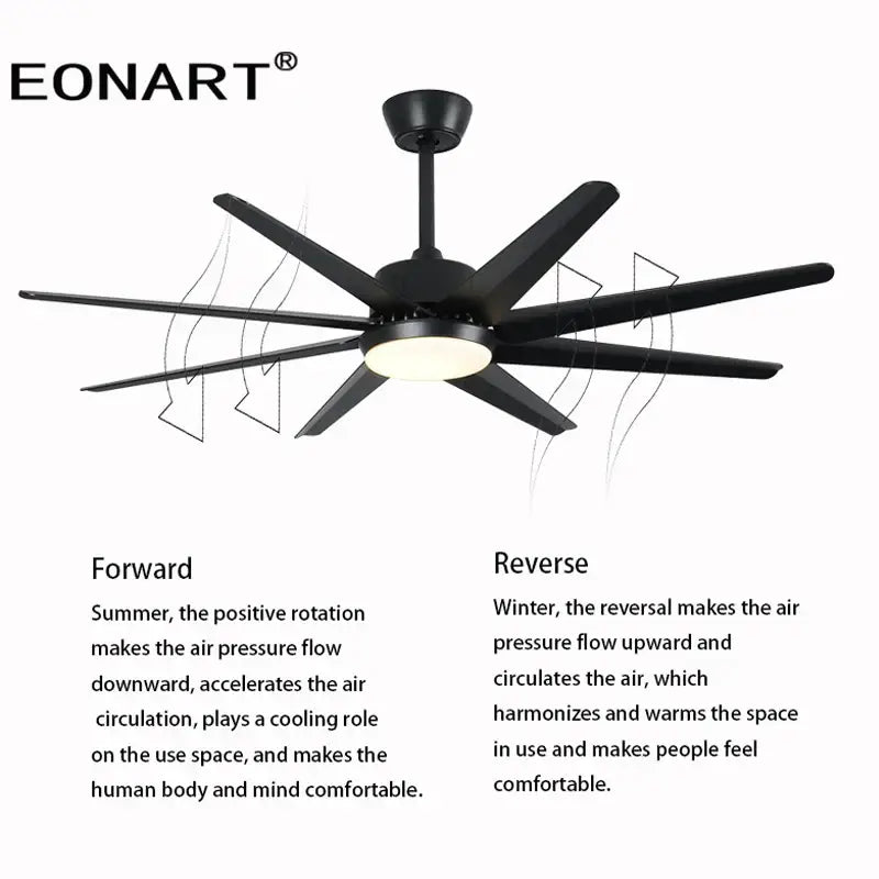 Modern black & white 8-blade ceiling fan with remote control bedroom