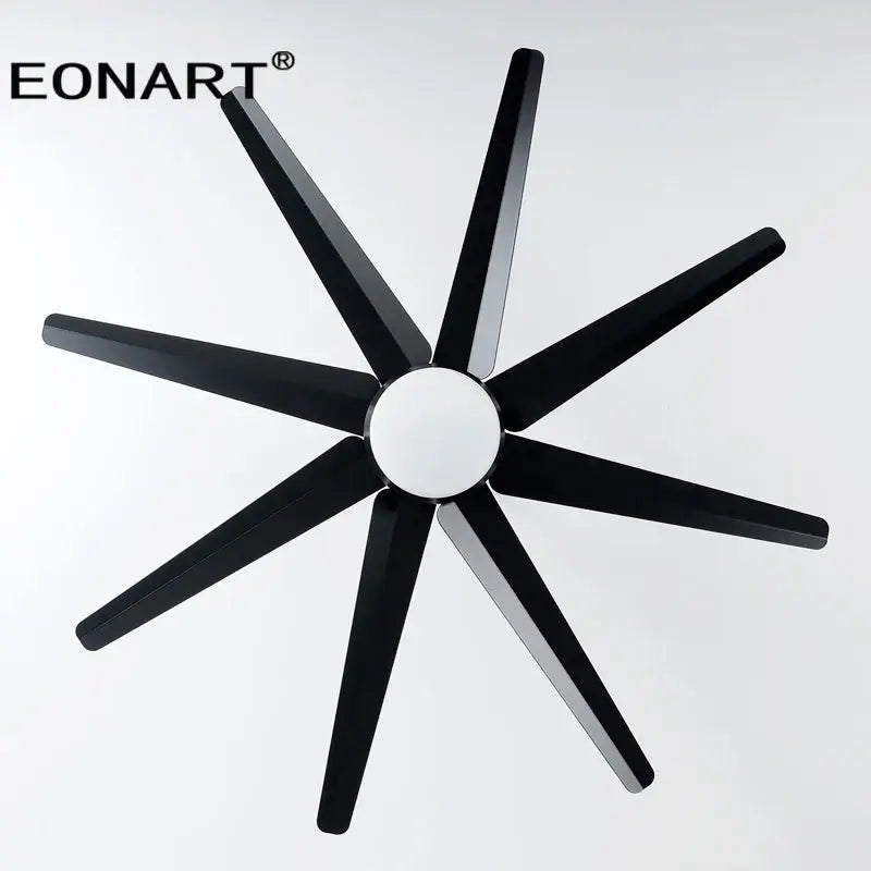 Modern black & white 8-blade ceiling fan with remote control bedroom
