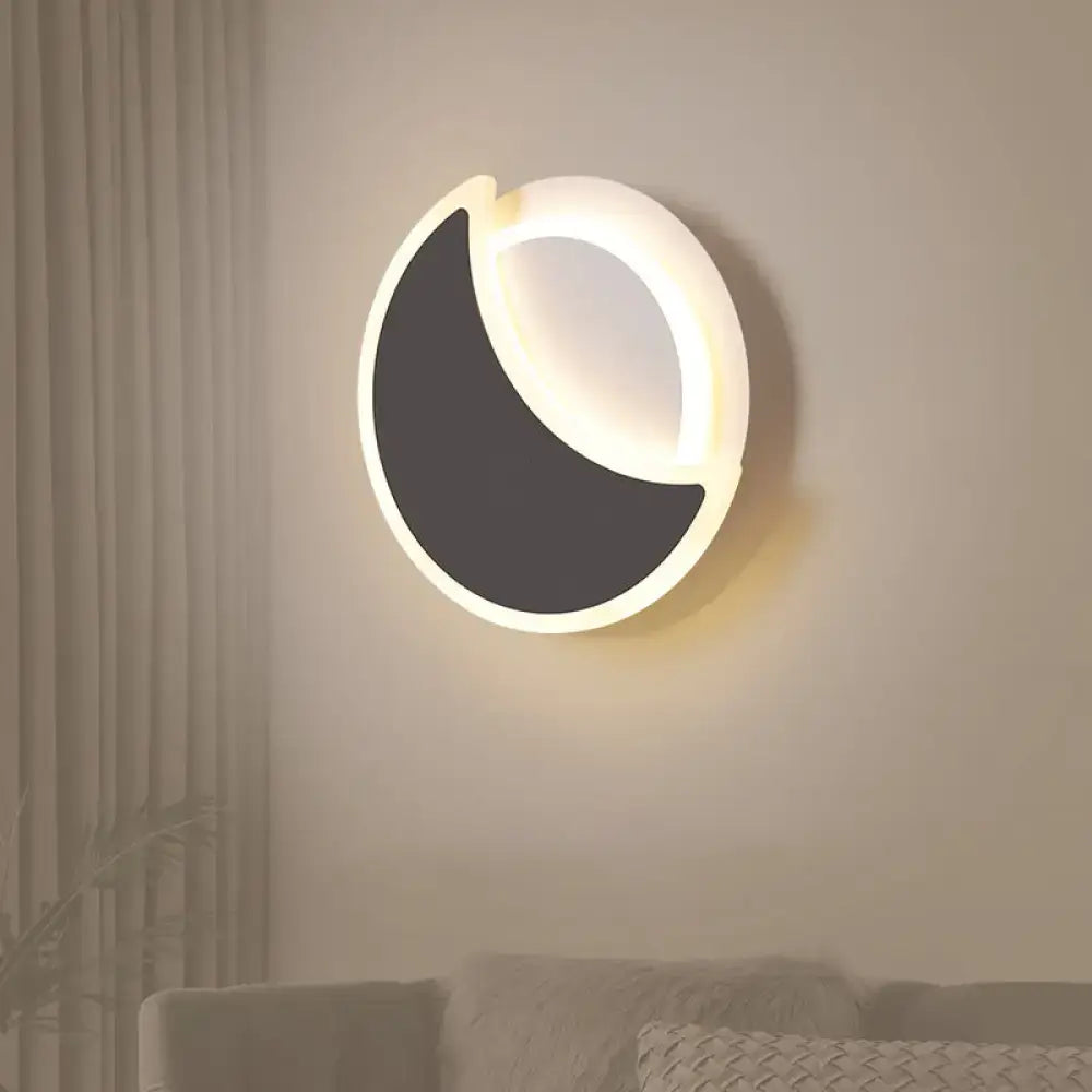 Modern black & white acrylic eclipse wall sconce bedroom light