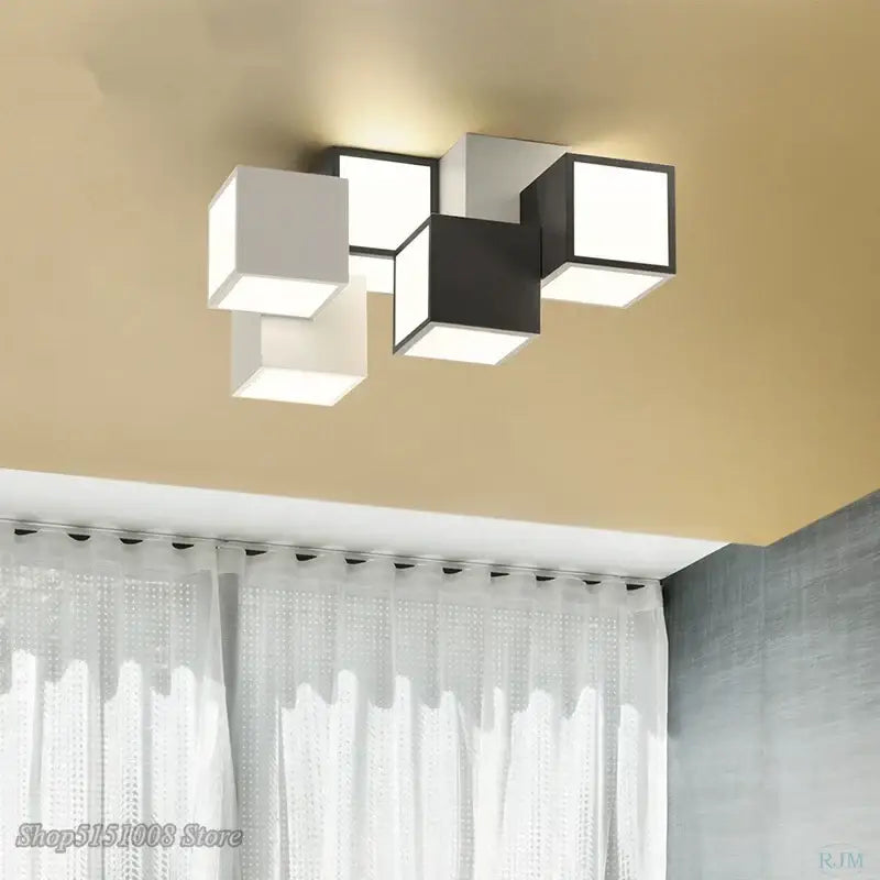 Modern black & white acrylic led ceiling light bedroom cube design