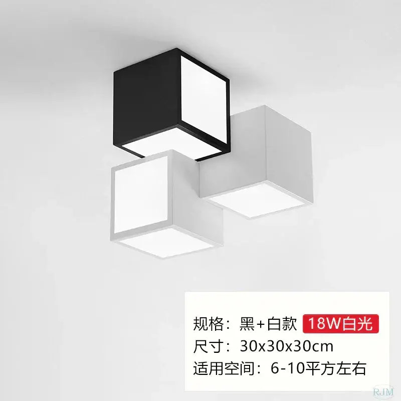 Modern black & white acrylic led ceiling light bedroom cube design