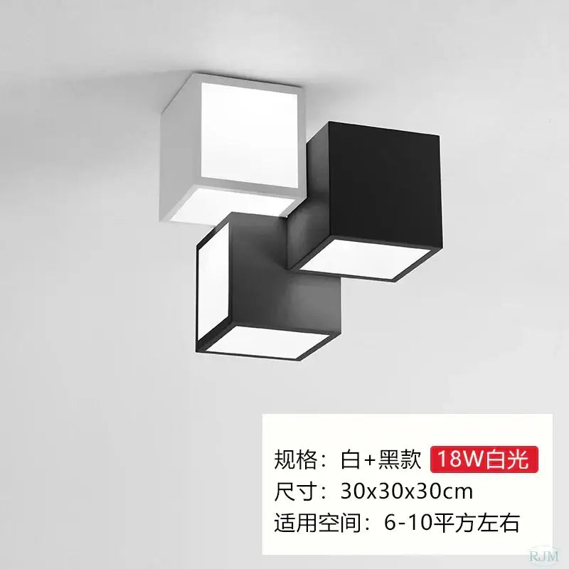 Modern black & white acrylic led ceiling light bedroom cube design