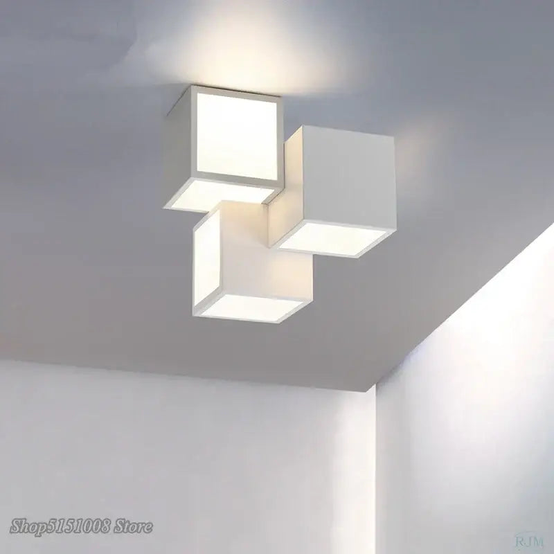 Modern black & white acrylic led ceiling light bedroom cube design