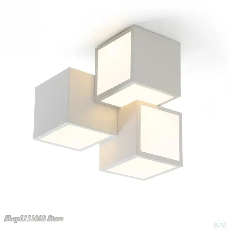 Modern black & white acrylic led ceiling light bedroom cube design