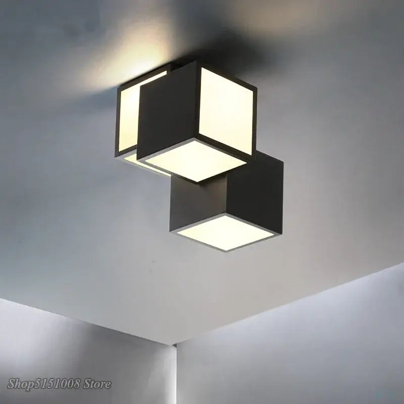 Modern black & white acrylic led ceiling light bedroom cube design
