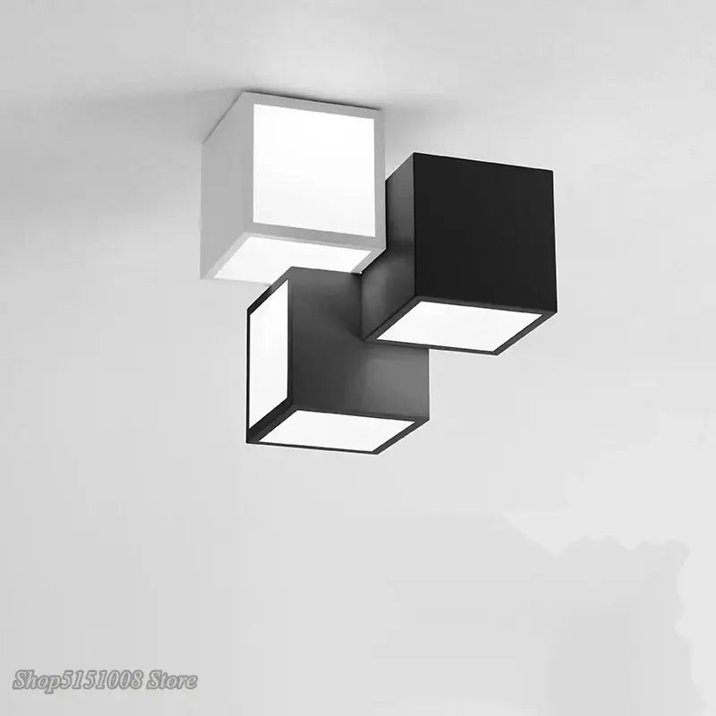 Modern black & white acrylic led ceiling light bedroom cube design