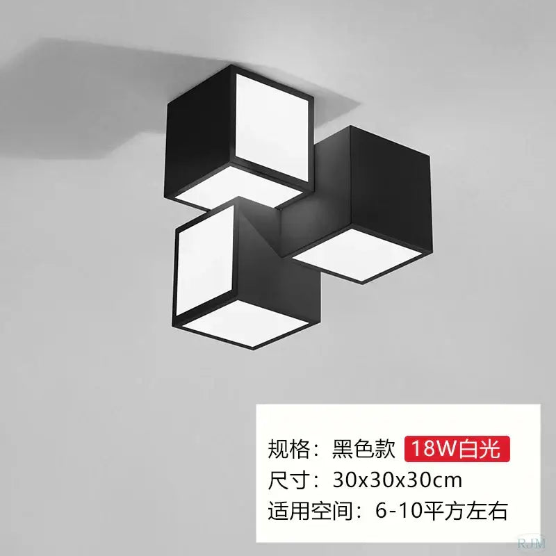 Modern black & white acrylic led ceiling light bedroom cube design