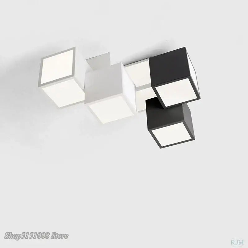Modern black & white acrylic led ceiling light bedroom cube design