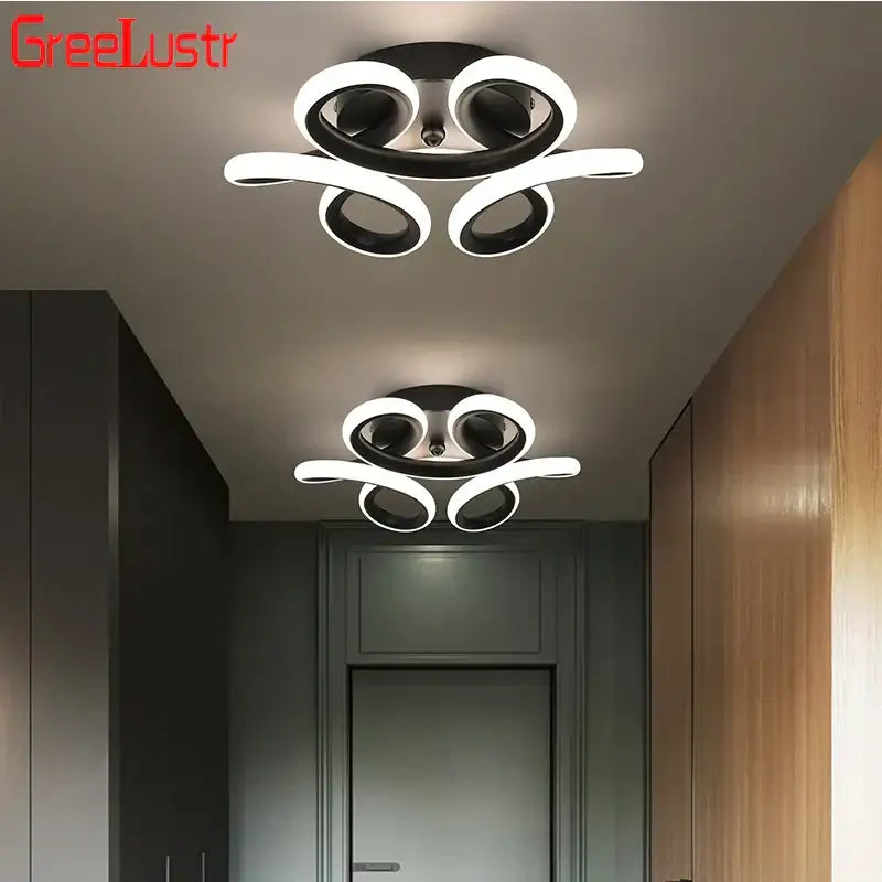 Modern black & white acrylic led ceiling light bedroom swirl design