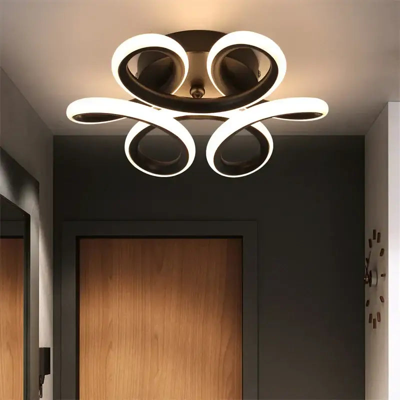 Modern black & white acrylic led ceiling light bedroom swirl design