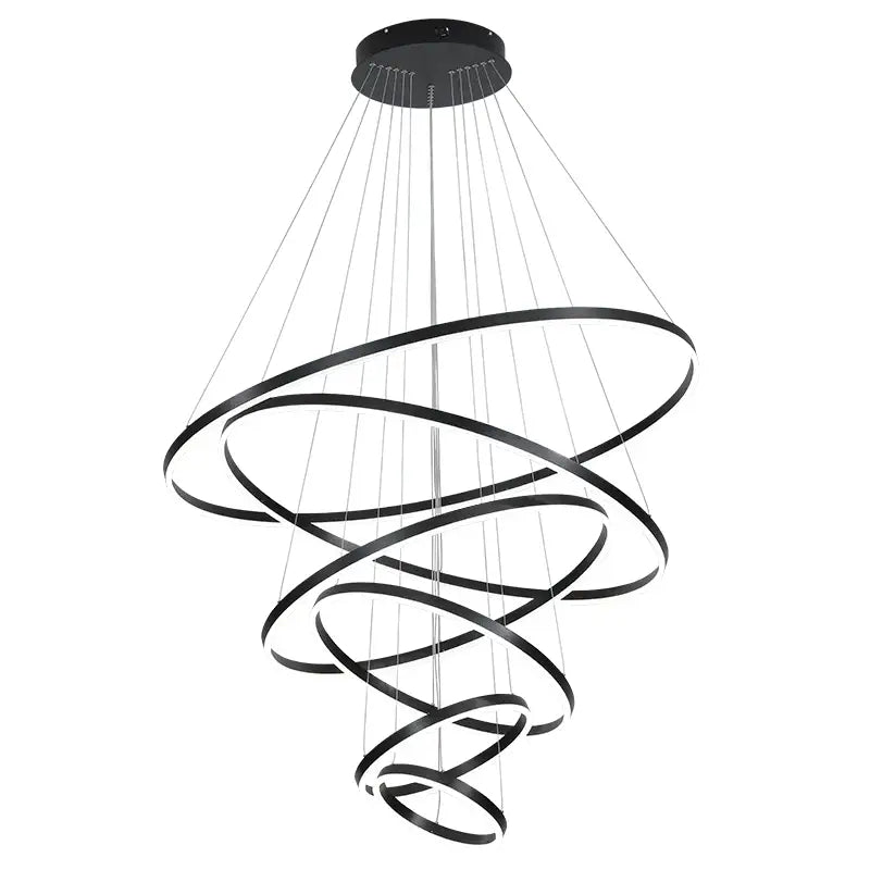 Modern black & white circle ring art chandelier staircase light