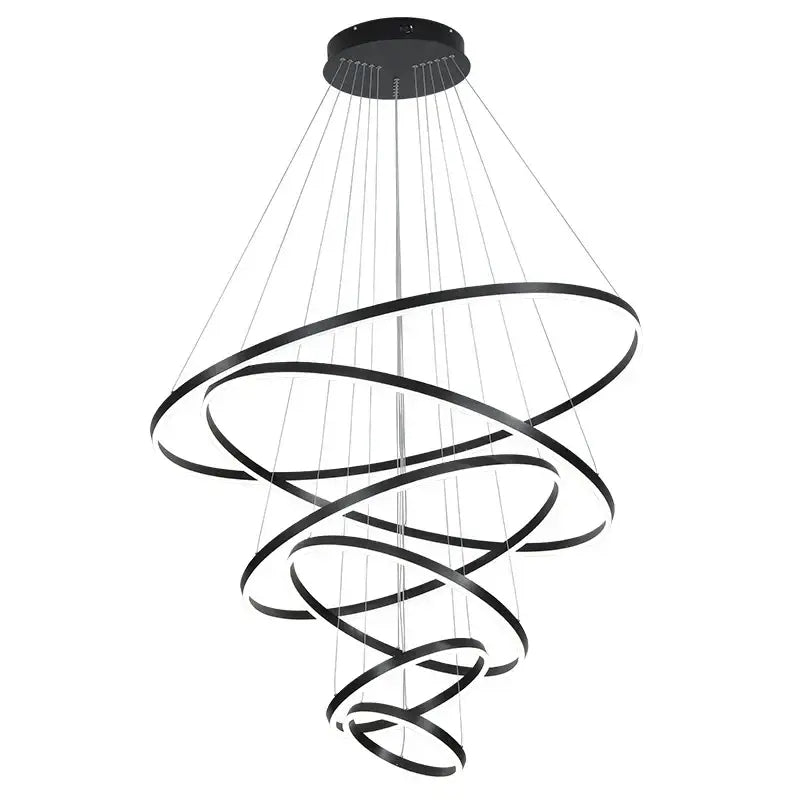 Modern black & white circle ring art chandelier staircase light